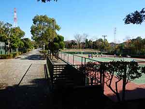 テニスコートと脇の歩道