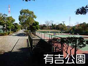 テニスコートと脇の歩道