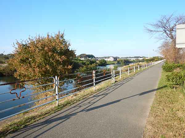 花見川沿いに先まで続くサイクリングコース